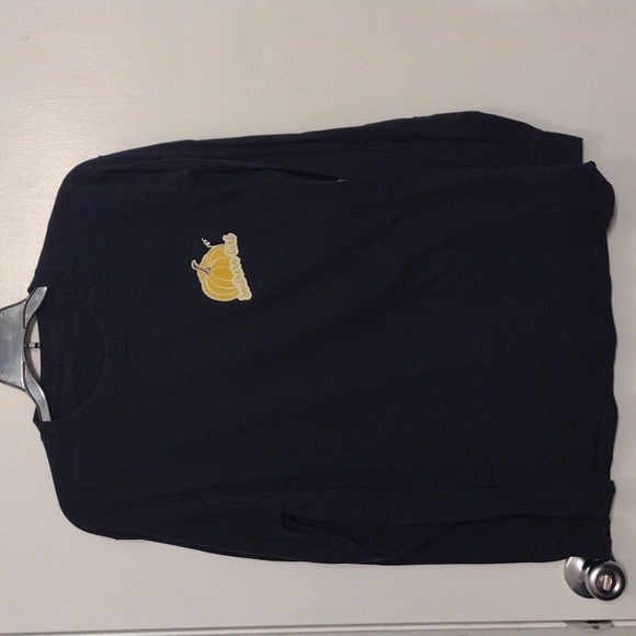 Pumpkin Black Cotton LS T-shirt with Pumpkins size Small Oversized - Picture 1 of 8